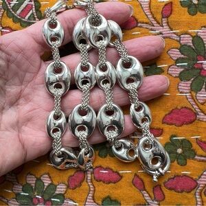 Sterling Silver Puffed Mariner Chain Link Necklace 20" stamped 925 TURKEY 1.9 oz